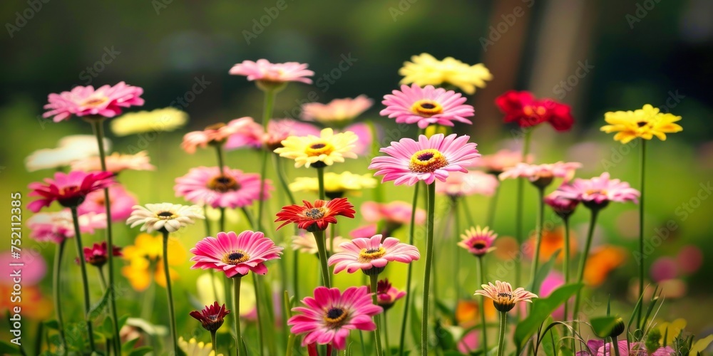 Fototapeta premium Gerbera daisies bloom in a vibrant array, colorful flowers symbolizing cheer in a natural setting.