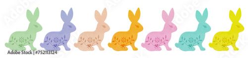 Colorful wooden Easter Bunnies isolated on white background