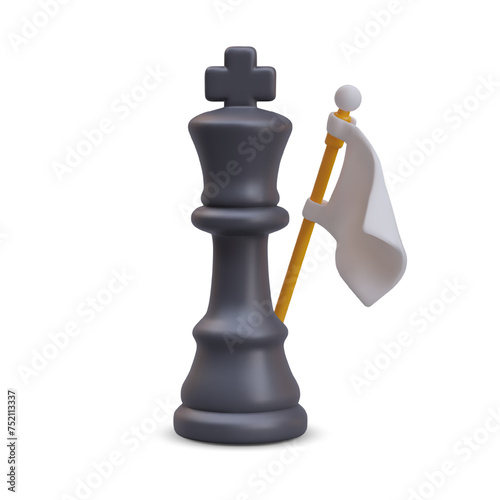 Chess king with white flag. Concept of defeat, voluntary surrender