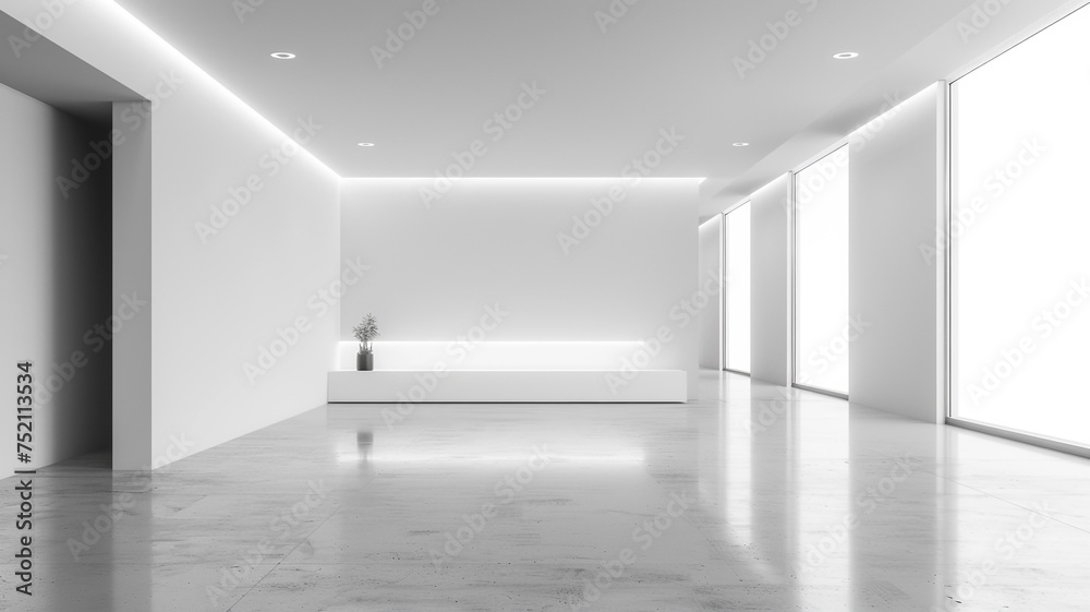 Fototapeta premium A white interior wall with beautiful built-in lighting, creating an elegant and serene ambiance