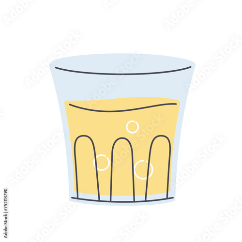 Alcoholic drink whiskey in rocks glass. Flat cartoon style vector illustration isolated on white background