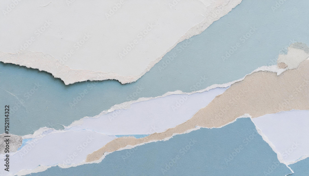 Torn paper layers revealing different shades of blue and beige, creating a textured abstract background. Torn paper layers revealing different shades of blue and beige, creating a textured abstract background.