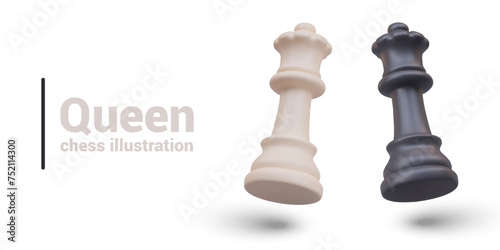 Two chess queens in floating position. Strong game pieces attack. Duel of leaders
