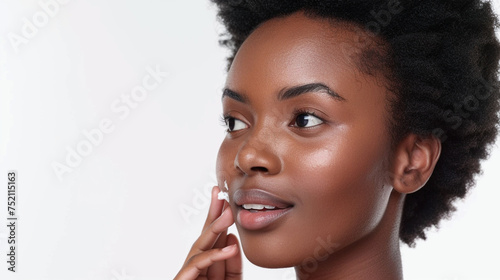Woman applies cream to her afce isolated on white