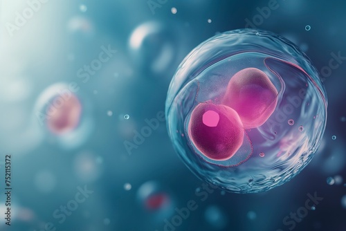 Illustration showing the division of a cell within another cell undergoing gestational surrogacy. photo