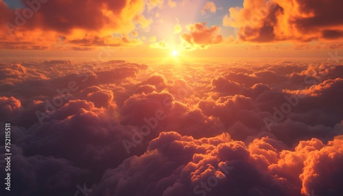 sun shines brightly above many clouds at golden hour