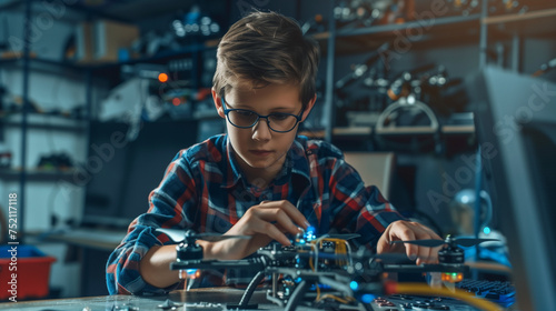 Young Boy Assembling Robot