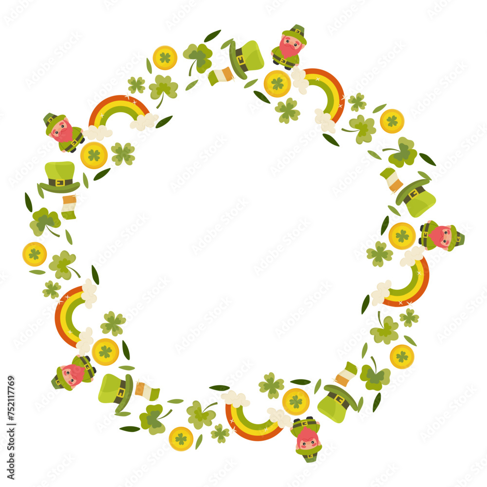 St. patrick's day frame , border, with leprechaun, clover, and gold. vector illustration St. patrick's day frame , border, with leprechaun, clover, and gold. vector illustration