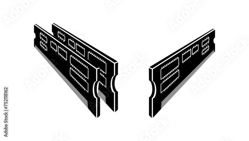 isometric memory RAM emblem, black isolated silhouette