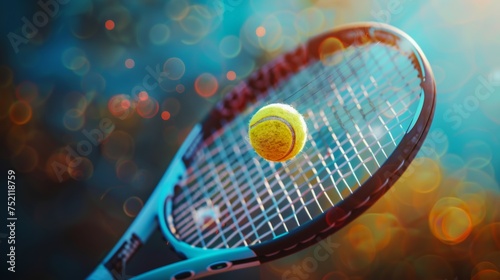 Tennis racket and ball on the tennis court. © ND STOCK