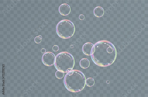 Realistic soap bubbles.Flying bubbles on a transparent background.	