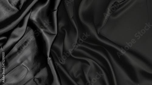 Black flowing fabric. Wavy elegant dark background on the theme of fashion design or the fabric industry