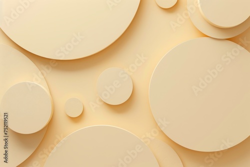Round shapes on pastel beige background, top view.