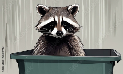 Illustration of Raccoon in a trash can