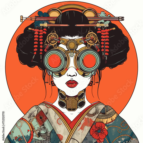Futurtistic Robot Geisha Potrait Illustration