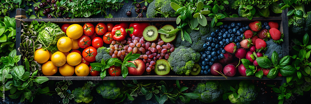 A vibrant collage showcasing eco-friendly ways to reduce food waste, featuring colorful produce spilling out of a reusable food box.