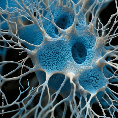 Electron microscopy of brain neural network cells of brain electron microscopy500x zoom microphotographyintricate depth of fieldblue photo