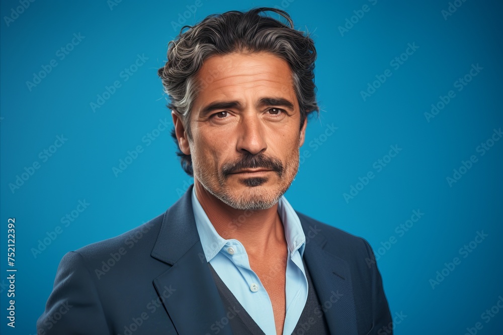 Handsome mature man in a suit. Studio shot on blue background. Handsome mature man in a suit. Studio shot on blue background.