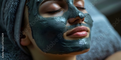 Woman relaxing at spa receiving mud mask treatment for rejuvenation. Concept Spa treatments  Mud mask  Relaxation  Rejuvenation  Self-care