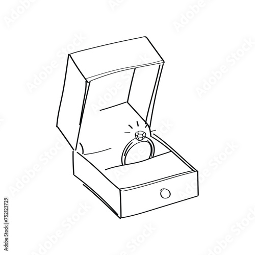 wedding ring in a box. Hand drawn vector illustration	