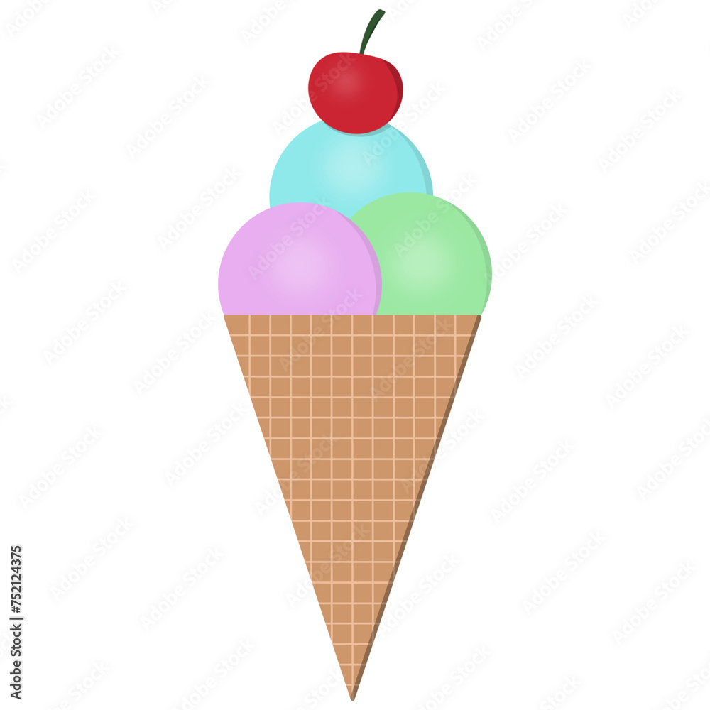 Bubble Gum Flavor Ice Cream Cone with Cherry on Top