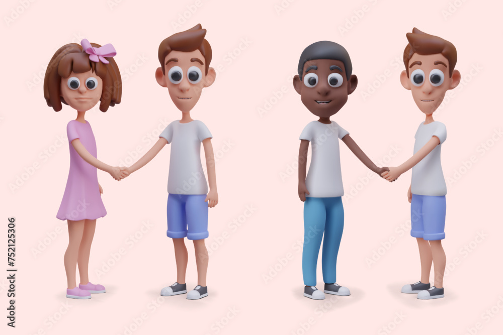 Realistic white man shaking hands with woman, dark skinned man Realistic white man shaking hands with woman, dark skinned man