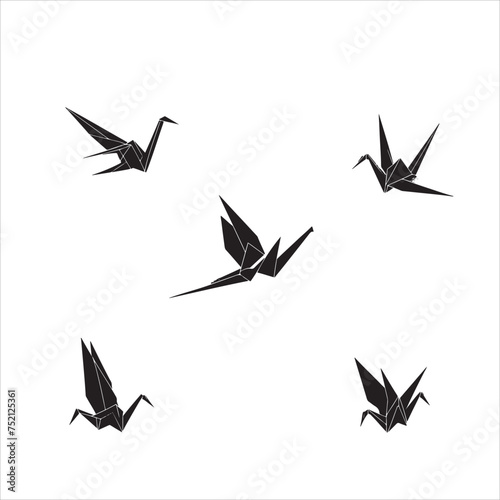 origami crane vector silhouette illustration icon isolated on white background