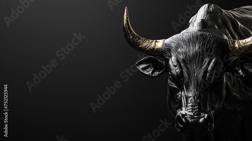 A striking image of a bull head silhouette against a stark black background, symbolizing the bullish market sentiment in cryptocurrency or stock trading  photo