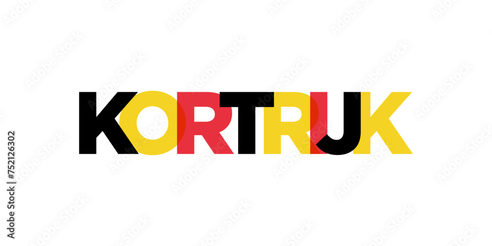 Kortrijk in the Belgium emblem. The design features a geometric style, vector illustration with bold typography in a modern font. The graphic slogan lettering. Kortrijk in the Belgium emblem. The design features a geometric style, vector illustration with bold typography in a modern font. The graphic slogan lettering.