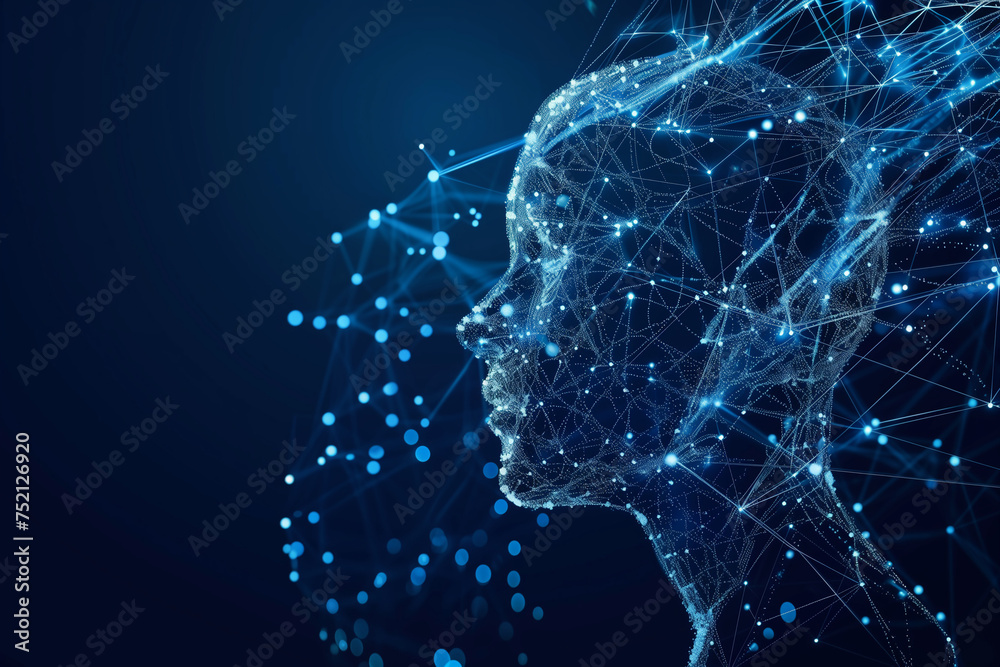 A computer generated face with a blue background A computer generated face with a blue background