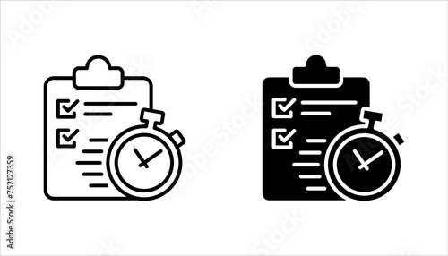 Fast services icon set, check list and stopwatch, to do plan, project management, vector illustration on white background