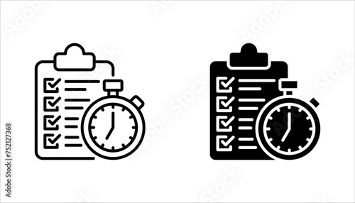 Fast services icon set, check list and stopwatch, to do plan, project management, vector illustration on white background