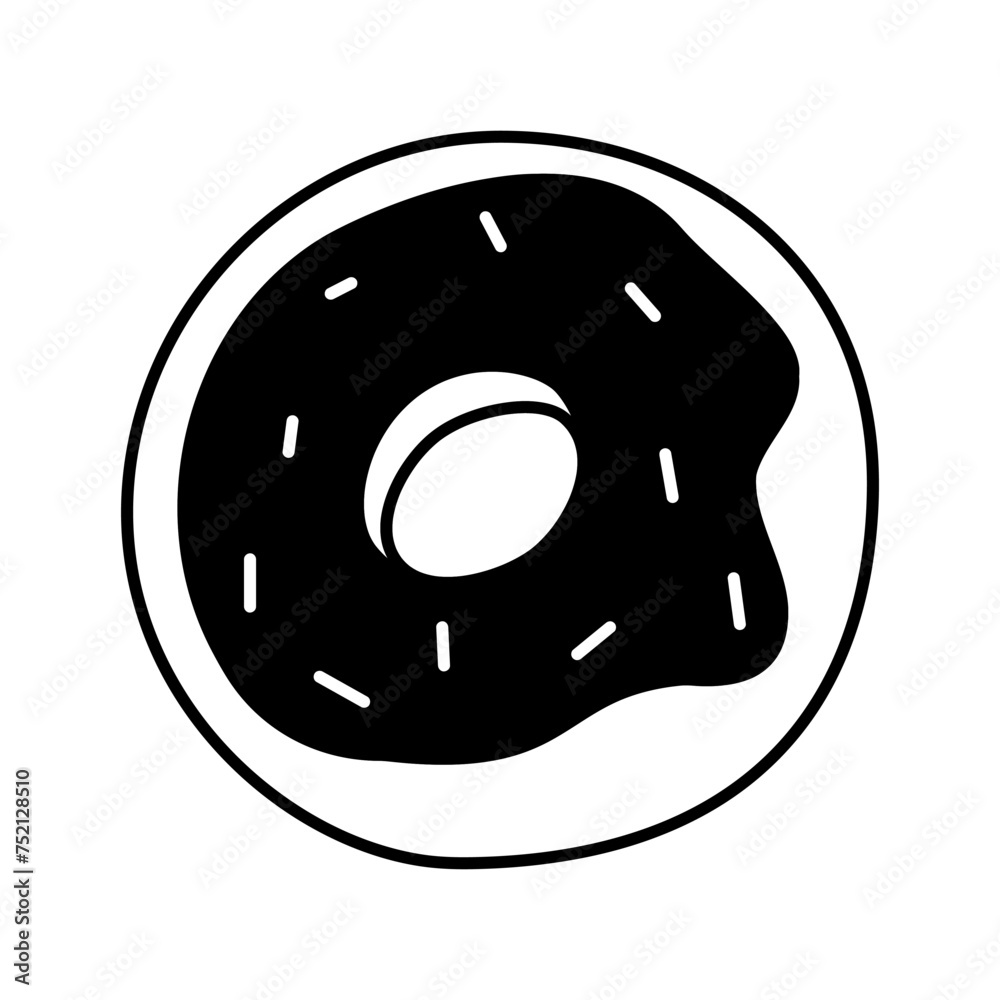 Fototapeta premium A donut with cream and sprinkles line icon isolated on white. Vector illustration