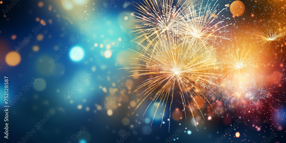 Fototapeta premium colorful fireworks with bokeh background