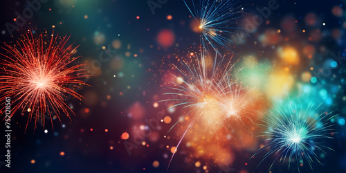 colorful fireworks with bokeh background