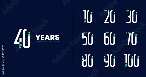 Modern anniversary logo collections. Birthday symbol with technology or futuristic concept for celebration event.