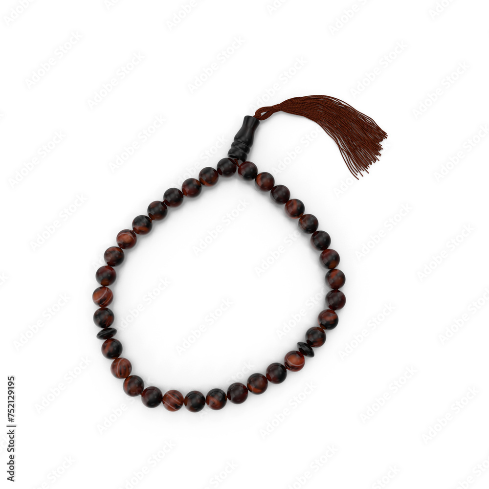 Close up view of brown prayer beads on white background Close up view of brown prayer beads on white background