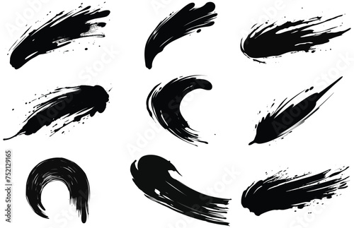 paint brush stroke silhouette, Collection of brush stroke for black ink paint 