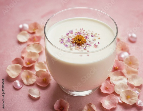 yogurt with strawberry
pink background. light background. flower petals. dried fruits. cup with milk. cup on a light background. nacre. dessert. romance. cocktail. drink. milkshake.