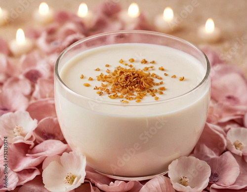 glass of milk with cinnamon
pink background. light background. flower petals. dried fruits. cup with milk. cup on a light background. nacre. dessert. romance. cocktail. drink. milkshake.
