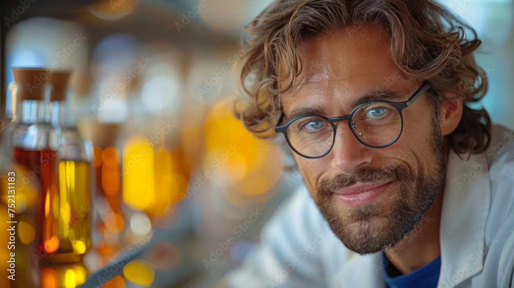 Portrait of Male chemist conducting experiments in a laboratory Portrait of Male chemist conducting experiments in a laboratory