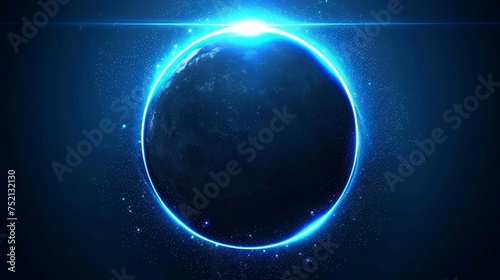 Beautiful effect eclipse in the blue solar spectrum. circle glowing geometric frame.