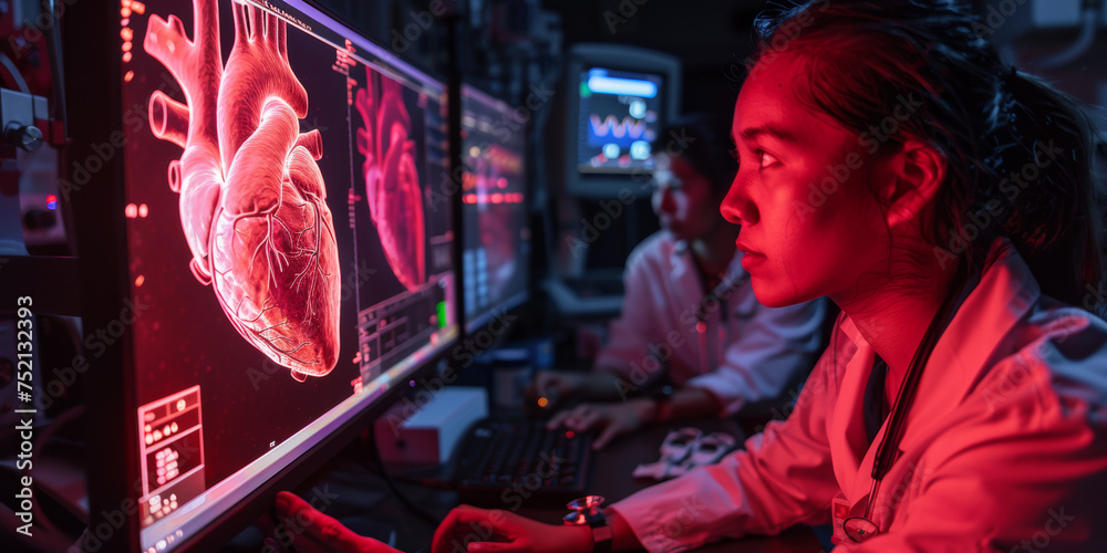 Fototapeta premium medical professionals working on computer screen and looking at images of human heart
