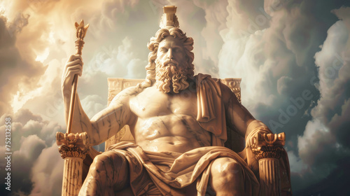 A magnificent statue of Zeus, the leader of the ancient greek gods