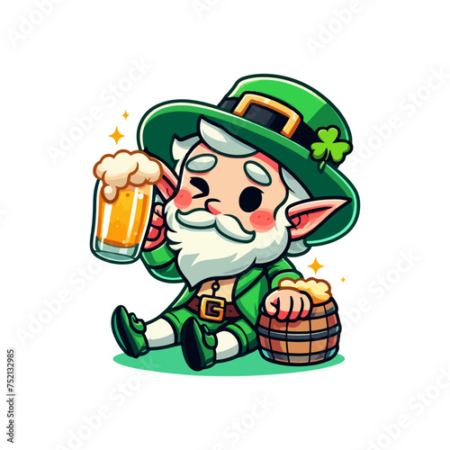 Saint Patrick s cute Leprechaun with beer cute illustration  cute irish gnome vector illustration