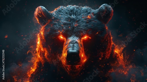 bear face emerging from red stock market downturn, symbolizing investor fear and loss