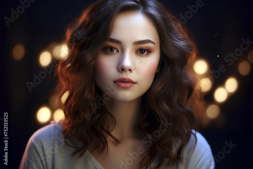 Young adult woman beauty illuminated in studio generated by AI