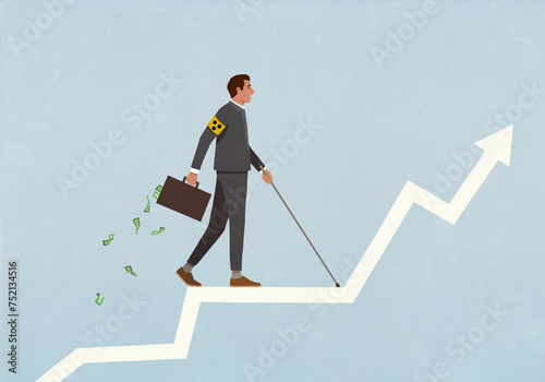 Blind businessman investor navigating investment chart arrow
