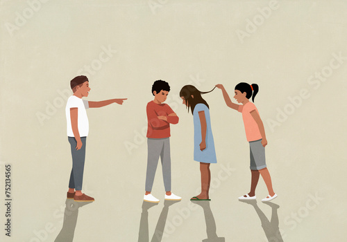 Kids bullying, picking on vulnerable girl
