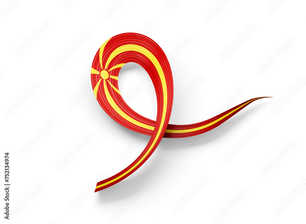 3d Flag Of North Macedonia Shiny Wavy Awareness Ribbon Flag On White Background 3d Illustration 3d Flag Of North Macedonia Shiny Wavy Awareness Ribbon Flag On White Background 3d Illustration